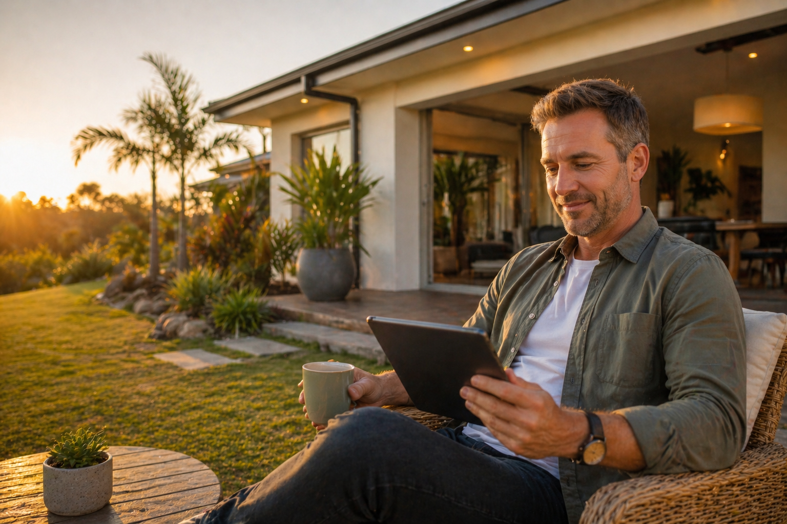 Relaxed property owner enjoying stress-free investment property management in Townsville